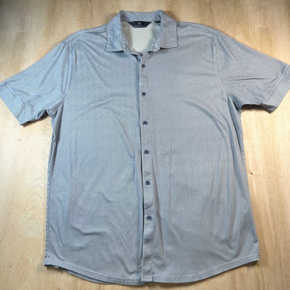 Hart Schaffner Marx Mens Large Blue Geometric Diamond Print Cotton Button Down